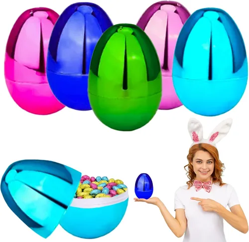 Chochkees Huevos de Pascua rellenables (paquete de 6) huevos de Pascua de plástico metálicos gigantes de 6 pulgadas, se mantienen verticales,