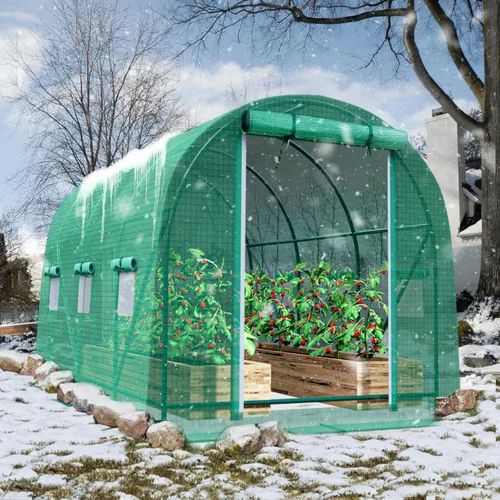 Miniatura 7 de Grezone Invernadero de Paso Mejorado Casa Verde con Puertas de Malla con Cremallera y 6 Ventanas de Malla Casa Cálida para Plantas de Plástico