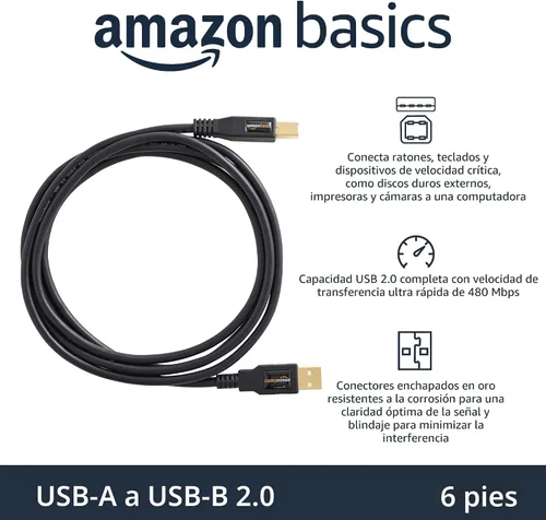 Miniatura 2 de Amazon Basics Paquete de 24 cables USB 2.0 de alta velocidad, USB-A a USB-B para impresoras o disco duro externo, conectores chapados en oro, 6