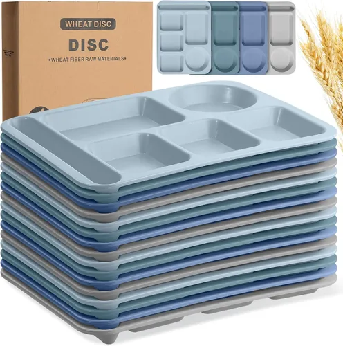 Miniatura 9 de Uiifan 16 platos divididos de trigo grandes de 14.2 pulgadas para adultos, bandejas irrompibles con compartimentos, platos, bandejas de cafetería