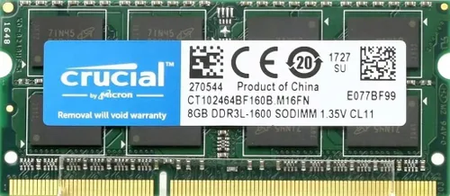 Módulo de memoria portátil Crucial CT51264BF160B, 4 GB, DDR3 simple, 1600 MT/s (PC3–12800) CL11 SODIMM 204-Pin, 1.35 V/1.5 V