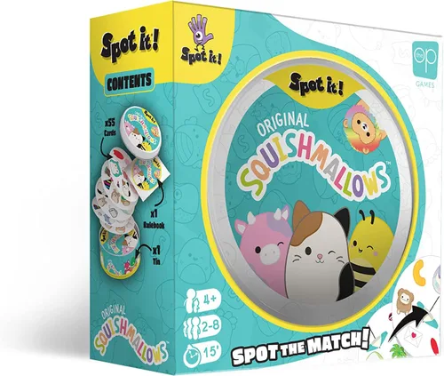 Spot It! Squishmallows - Divertido juego de cartas para niños y adultos | Con Mila, el elefante o Cailey, el cangrejo rosa y más | Juego con