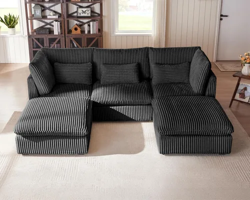 Miniatura 62 de Sofá Modular de Gran Tamaño, Sofá Seccional de Chenilla Nube Extra Profundo con Chaise Otomana, Sofá Esponjoso de Chenilla de 4 Plazas para Sala