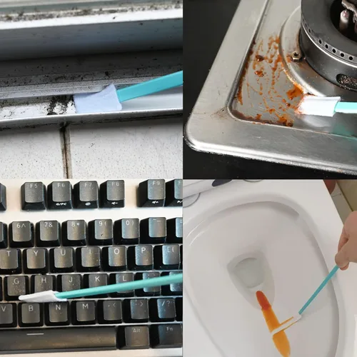 Miniatura 4 de Juego de 50 cepillos desechables de limpieza de hendiduras, cepillo de inodoro desechable, alféizar de ventana, teclado, limpiador de aire Azul