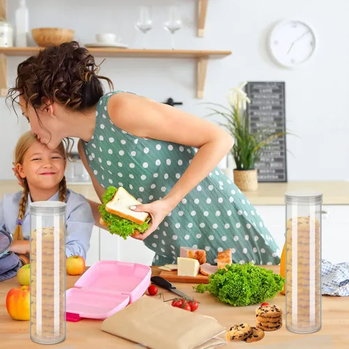 Miniatura 7 de Suclain 6 recipientes cilíndricos para galletas saladas, contenedor de almacenamiento de galletas de plástico con tapa, soporte hermético