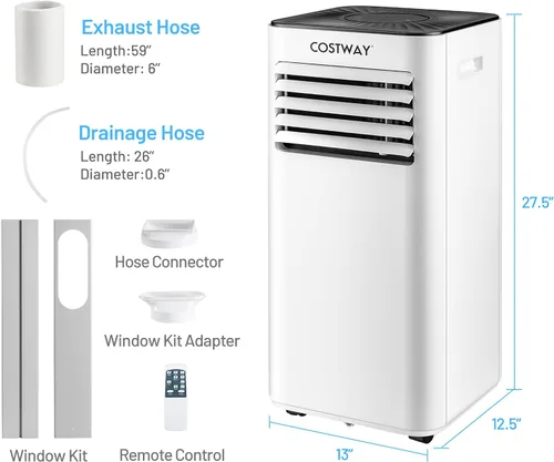 Miniatura 7 de COSTWAY Aire acondicionado portátil 10000BTU, deshumidificador, refrigeración para espacios de habitación de hasta 350 pies cuadrados con función