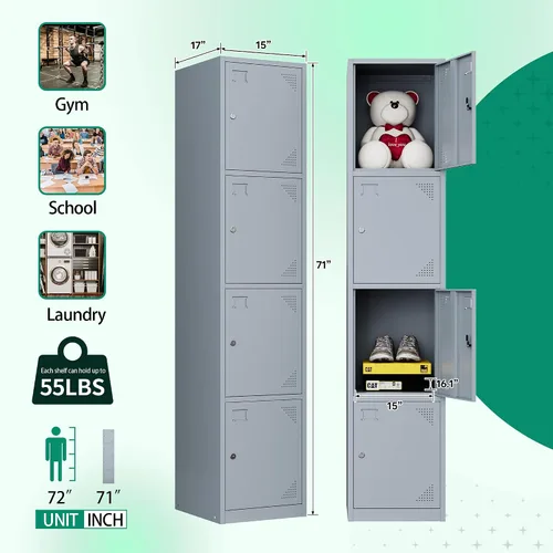 Miniatura 6 de Letaya Taquillas de metal para empleados, gabinete de almacenamiento de acero de 71 pulgadas con 4 puertas con cerradura para personal de oficina