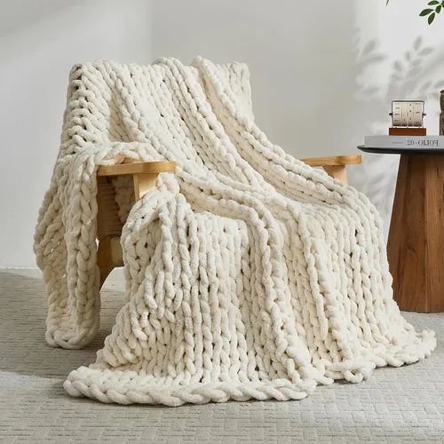 Miniatura 5 de YAAPSU Manta de punto grueso para sofá, 51 x 63 pulgadas, 100 % tejida a mano con hilo de felpilla acogedor jumbo, manta de ganchillo suave con nudo