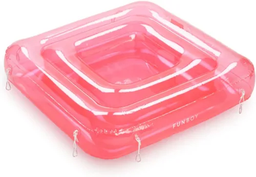 FUNBOY Enfriador de bebidas inflable con conexión de tumbona rosa transparente, conecta cuatro tumbonas flotadores de piscina, flotador de
