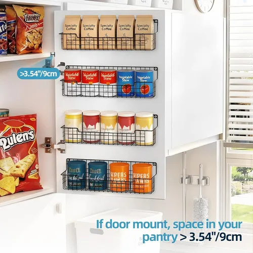 Miniatura 7 de Soporte de pared para especias, organizador de especias para gabinete y puerta de despensa, juego de 4 estantes colgantes para especias que ahorran