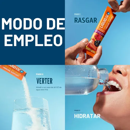 Miniatura 4 de Liquid I.V.® Multiplicador de hidratación+apoyo inmunológico - Mandarina Mezcla de bebida en polvo con electrolitos 1 paquete (14 porciones)
