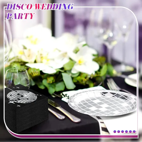 Miniatura 5 de Funtery 200 platos de discoteca y servilletas de los años 70 y 80, incluye platos de papel de bola de discoteca y servilletas para 100 invitados