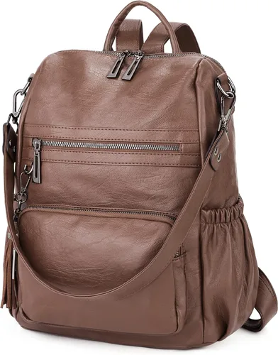 Miniatura 6 de UTO Mochila de cuero vegano para mujer, diseño de moda, convertible con borla, para viajes, con borla