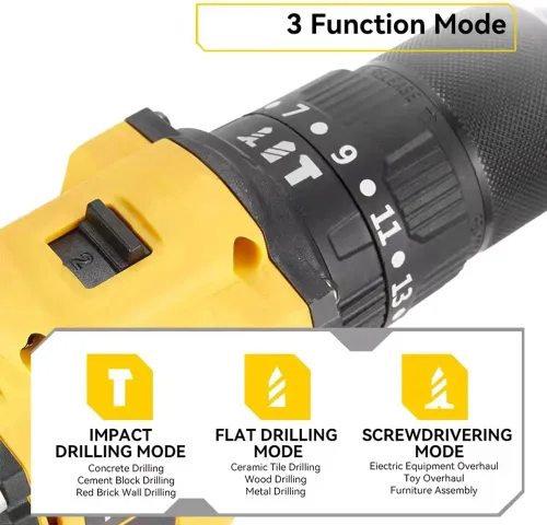 Miniatura 3 de Taladro sin escobillas compatible con batería Dewalt de 20 V (sin batería), inalámbrico de 2 velocidades (0-450/1800 RPM), par de torsión 25+1