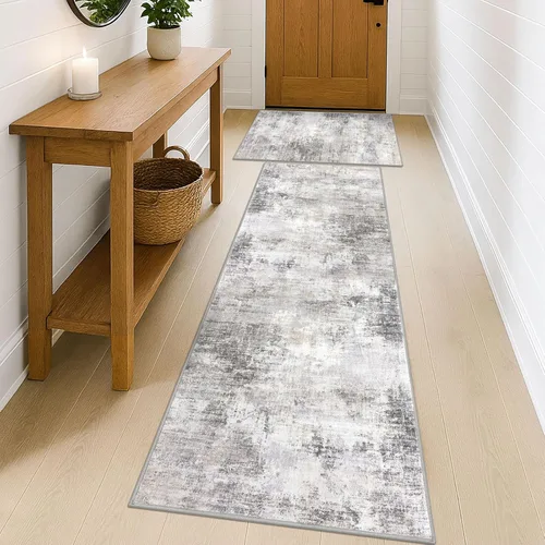 Miniatura 250 de IOHOUZE Alfombra pequeña abstracta de 2 x 3 pies, alfombra de entrada lavable para entrada interior, alfombras con respaldo de goma, alfombra gris