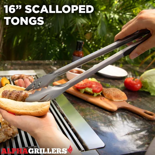 Miniatura 5 de Alpha Grillers Accesorios para asar – Accesorios de barbacoa con espátula, tenedor, cepillo y pinzas – Utensilios de barbacoa al aire libre, regalo