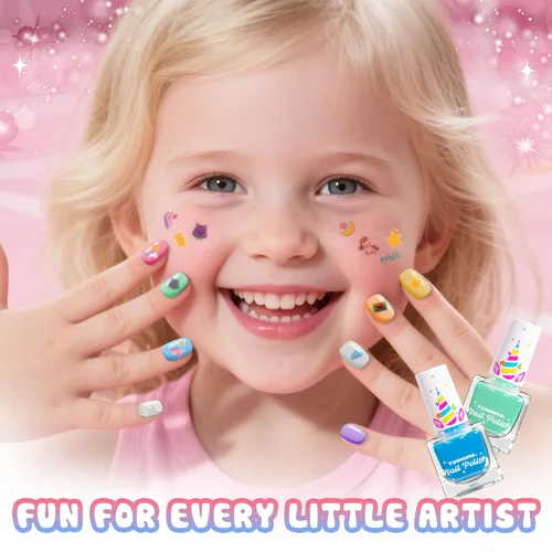 Miniatura 5 de Tomons Juego de esmalte de uñas para niños, 12 colores no tóxicos a base de agua de secado rápido y desprendible, kit de arte de uñas DIY para niñas