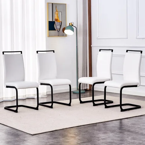 Miniatura 35 de gopop Juego de sillas de comedor, sillas modernas de metal con asiento acolchado de piel sintética, respaldo alto y patas cromadas resistentes, claro