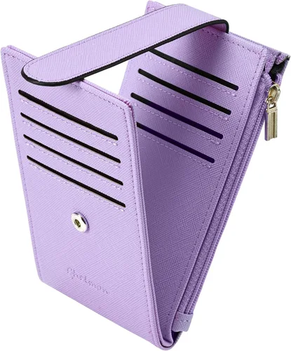 Miniatura 9 de Chelmon Cartera de mujer delgada con bloqueo RFID, billetera plegable con varios compartimientos para tarjetas con bolsillo con cremallera, Beige