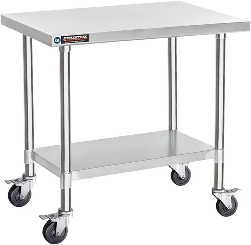 Miniatura 25 de DuraSteel Carrito de acero inoxidable NSF de 30 x 72 pulgadas, mesa de preparación de alimentos resistente con estante inferior, isla de cocina