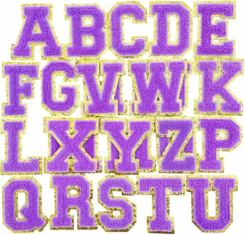 Miniatura 10 de Jongdari Letras termo-adhesivas de felpilla para ropa, parche del alfabeto con purpurina y adhesivo planchado, 26 unidades, color rosa