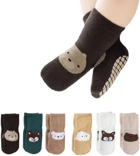 Calcetines antideslizantes para bebé con agarres, diseño de animales lindos, mezcla de algodón, unisex, 6 meses a 5 años, paquete de 6