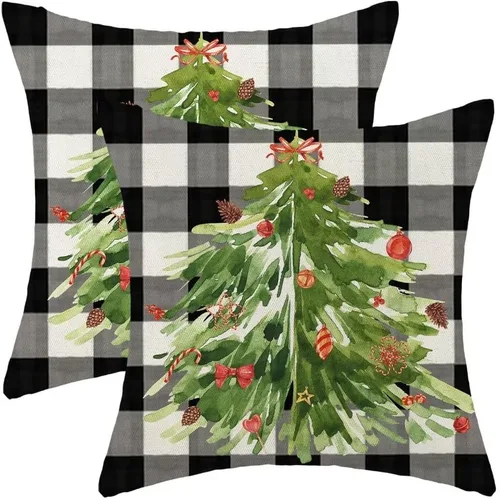 Miniatura 29 de AEIOAE Juego de 2 fundas de almohada de Navidad de 12 x 20 pulgadas, color rojo ciervo, alce y ciervo, fundas decorativas de lino de Navidad