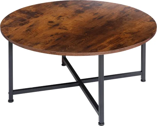 SUPER DEAL Mesas de centro redondas con superficie de madera rústica de 32 pulgadas y patas de metal resistentes, mesa de cóctel industrial para