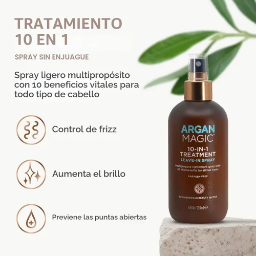 Miniatura 3 de Argan Magic Tratamiento capilar 10 en 1 y estilizador multiusos sin enjuague en aerosol para todo tipo de cabello, fabricado en Estados Unidos, sin