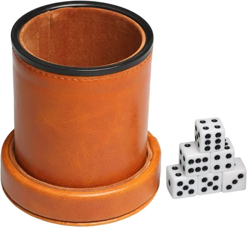 Miniatura 6 de Taza de Dados de Cuero Sintético con Tapa Incluye 6 Dados, Interior de Terciopelo Silencioso al Agitar para Dados Mentirosos Farkle Yahtzee