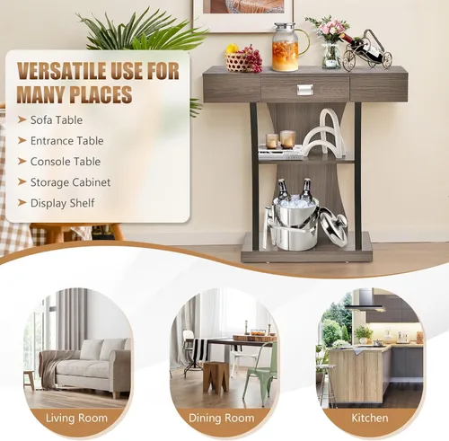 Miniatura 7 de LDAILY Mesa de entrada pequeña, mesa de sofá de 3 niveles con cajón de almacenamiento y estantes, mesa estrecha detrás del sofá, mesa consola