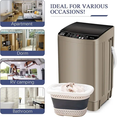 Miniatura 4 de KRIB BLING Lavadora completamente automática con bomba de drenaje, lavadora compacta de 17.7 libras, 10 programas de lavado y 8 niveles de agua