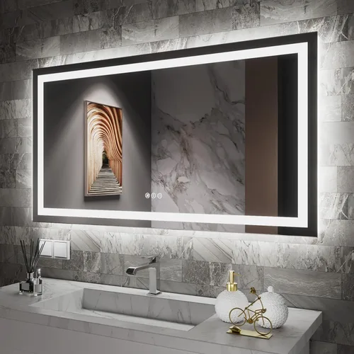 Miniatura 25 de Amorho Espejo de baño LED de 24 x 32 pulgadas con luces, iluminación frontal y retroiluminación, regulable continuamente, antiniebla, vidrio Frente