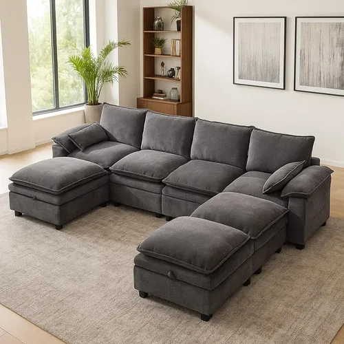 Miniatura 29 de Juego de sofá modular grande en forma de U – Sofá de nube de gran tamaño de 4 plazas para sala de estar, sofás grandes y cómodos de tela