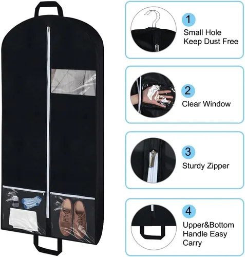 Miniatura 3 de BEISHIDA Paquete de 2 bolsas de ropa de 50 pulgadas para viajes, bolsas de traje para colgar ropa, con 2 bolsas con cordón para almacenamiento