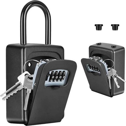 Caja de cerradura portátil para llaves, números claramente visibles, caja de seguridad montada en la pared para llave de casa, capacidad de 5 Negro