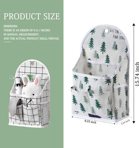 Miniatura 2 de FuninCrea Bolsa de almacenamiento para colgar en la pared, organizador de lino a cuadros blanco y negro, para montar en la pared, sin perforaciones