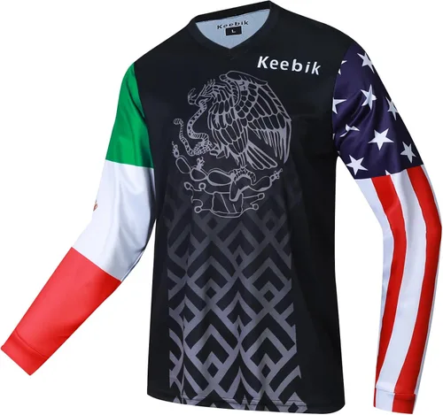 Miniatura 2 de Keebik Camiseta de ciclismo para hombre, camiseta de MTB de manga larga, México Mountain Bike Motocicleta, Carreras, Ropa