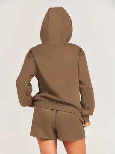Miniatura 5 de ANRABESS Conjunto deportivo de 2 piezas para mujer, sudadera con capucha de gran tamaño, conjunto de sudadera corta a juego