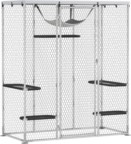PawHut Catio - Caja grande para gatos al aire libre, patio para gatos de acero galvanizado para múltiples gatitos, jaula para gatos al aire libre