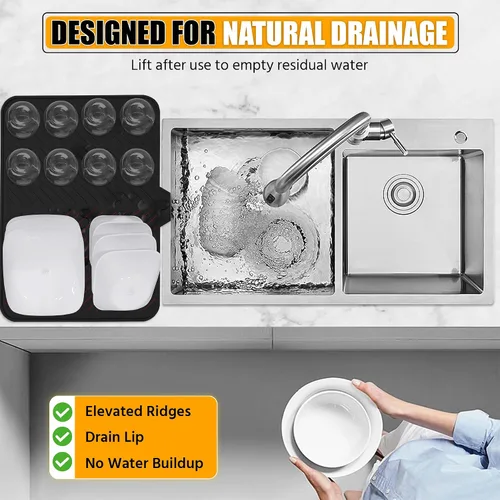 Miniatura 6 de Luxet Alfombrilla de silicona para secar platos con borde de drenaje integrado, almohadilla de secado higiénica, bandeja resistente compacta y fácil