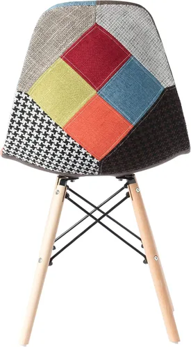 Miniatura 6 de Silla de comedor moderna de mediados de siglo tapizada de plástico multicolor Patchwork DSW Shell con patas Eiffel de clavija de madera