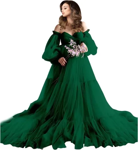 Vestidos de maternidad de tul para sesión de fotos, batas de hombros descubiertos, manga larga, lencería nupcial, baby shower, vestidos de embarazo
