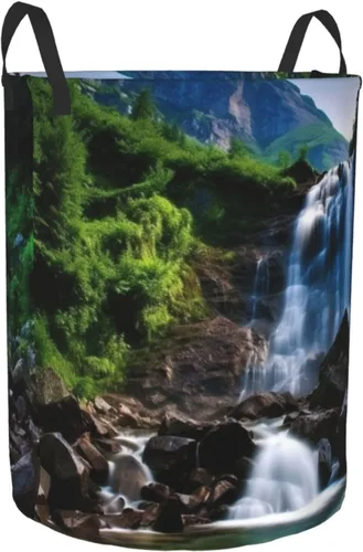 Miniatura 2 de Scenic mountain waterfall print Circular Hamper Waterproof Storage Bin Organizer Basket Laundry Hamper With Handles For Clothes Toys Small