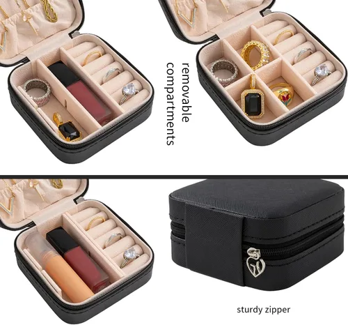 Miniatura 5 de KElofoN Organizador de joyas de viaje, joyero de viaje, caja organizadora de joyas pequeña para niñas y mujeres (negro)