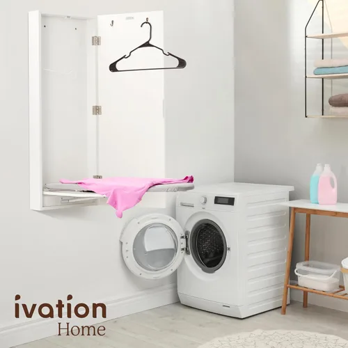 Miniatura 7 de Ivation Armario de tabla de planchar montado en la pared con espejo, estación de almacenamiento de planchado plegable para el hogar, apartamento