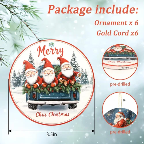 Miniatura 2 de Juego de 6 adornos colgantes de Navidad, adornos de Papá Noel de 3.4 pulgadas, adornos colgantes de cerámica para decoración del árbol de Navidad
