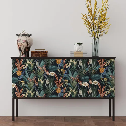 Miniatura 2 de Papel tapiz floral para despegar y pegar, papel de contacto bohemio naranja/verde, flores botánicas vintage, papel mural oscuro, autoadhesivo, Boho