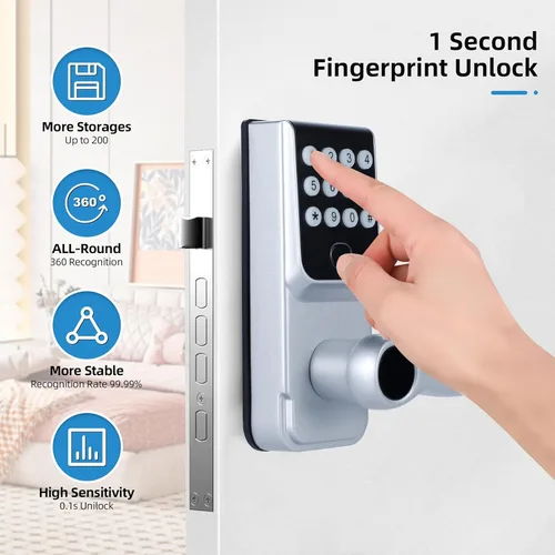 Miniatura 3 de Cerradura de puerta inteligente con huella dactilar sin llave: cerradura electrónica digital LORVIBO con código de contraseña, perilla de puerta