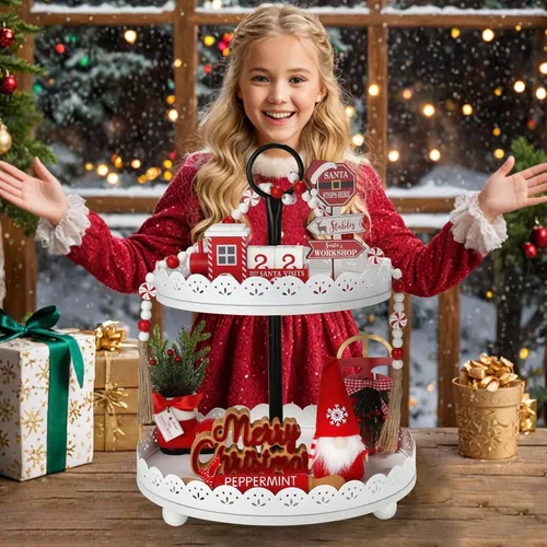 Miniatura 7 de Decoraciones Navideñas Juego de 8 Piezas de Decoración para Bandejas Escalonadas, Bonita Decoración Navideña de Mesa para Hogar Estante Repisa